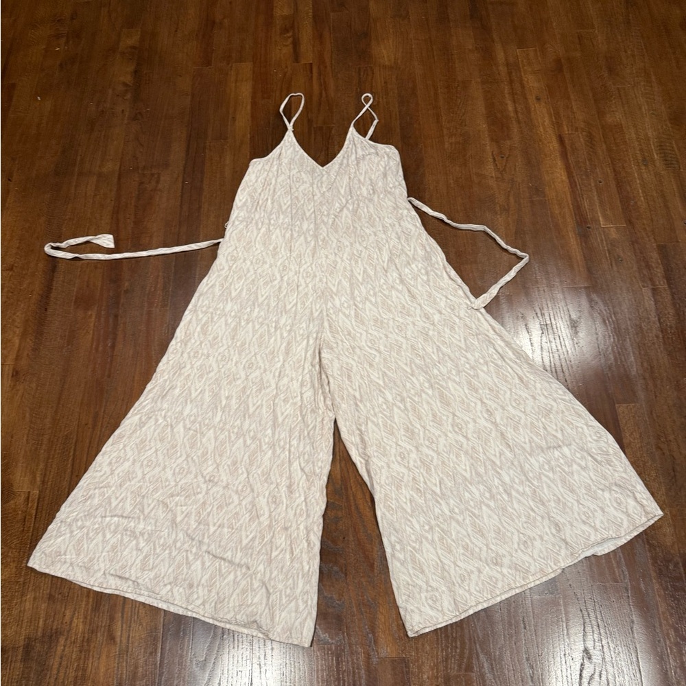 Bobi Black Los Angeles Cream Wide-Leg Jumpsuit with Textured Fabric
